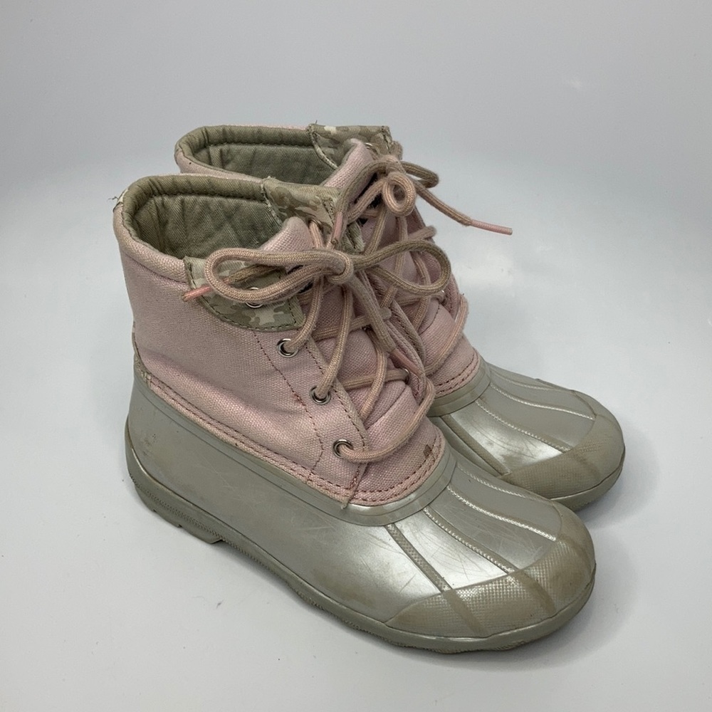 Sperry lace up Duck Boots pink silver gray size 2 youth